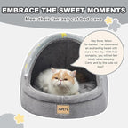 Jiupety Cute Cat Beds for Indoor Cats, Cat Cave Bed for Kittens, Large Cat Cave and Covered Cat Bed with Anti-Slip Bottom, Washable Removable Cushion, M(16"x16"x13"), Gray Star