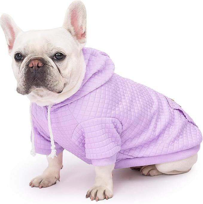 2 Pack Dog Hoodie Sweaters for Small Medium Dogs Warm Dog Clothes for Large Dogs Soft Waffle-Like Laminated Sweatshirt Bulldog (Pink+Purple, M (Back: 15.5",Chest: 21.6", Neck: 13"))