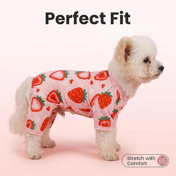 Dog Pajamas Spring Summer Dog Clothes for Small Medium Dogs Strawberry Print Girl Boy Cute Soft Puppy Pjs Clothes Doggie Onesies Cat Pet Jammies Outfit(Strawberry,M)