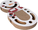 Furhaven Scratching Pad Ball Track Cat Toy w/ Catnip for Indoor Cats - Giant Snow Man Holiday Corrugated Busy Box Scratcher - White, One Size
