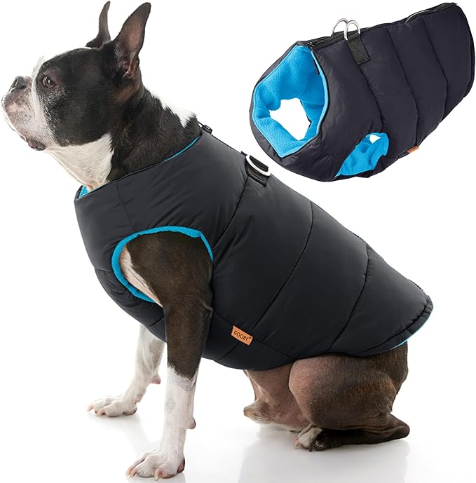 Gooby Padded Vest Dog Jacket - Solid Black, Small - Warm Zip Up Vest Fleece Jacket with Dual D Ring Leash Water Resistant for Small to Medium Dogs