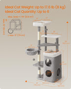 Feandrea Cat Tree, 60-Inch Cat Tower, Multiple-Level Plush Condo with 2 Caves, 3 Scratching Posts, 3 Perches, Dove Gray UPCT007G01