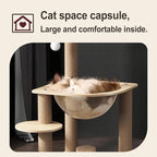 24.7in Large Cat Tree for Indoor Cats, Cat Tower with Sisal Scratching Posts, Cat Activity Center with Cat House, Interactive Teaser Balls, Sturdy Wood Cat Climbing Tower for Kittens&Adult Cats, Beige