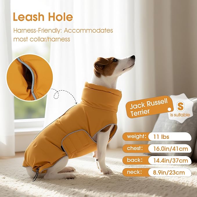 FUAMEY Dog Puffer Jacket for Small Dogs,Dog Cold Weather Coats Winter Dogs Down Jackets Waterproof Pet Snowsuits Warm Puppy Winter Vest Turtleneck Pets Adjustable Jackets Coats Mustard Yellow S