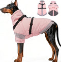 XXX-Large Dog Coat with Reflective Harness 2 in 1 for Dog Walking | Winter Turtleneck Windproof Coat for Large Dogs,Snowsuit with Sleeves Protect Joints,Cold-Weather Clothing(Light Pink)