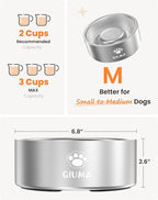 Slow Feeder Dog Bowls Stainless Steel, Food-Grade 304 Dog Slow Feeder Bowl 2 Cups Capacity, Heavy Duty Double-Layer with Non-Slip Base, Pet Puzzle Bowl for Small & Medium Dogs (Silver)