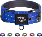 Tuff Pupper Heavy Duty Tactical Dog Collar | 1.5" Wide Ballistic Nylon | Reflective Stitching | Integrated ID Tag Holder | Stainless Steel Buckle | Padded Lining | Medium & Large Dogs (Blue, Large)