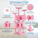 FDW | 54" Cat Tree Tower | Pink | Multi-Level Indoor Activity Center with Sisal Scratching Posts, Condos, Plush Perches, Hanging Cat Toys | Sturdy, Easy to Assemble | for Kittens & Adult Cats