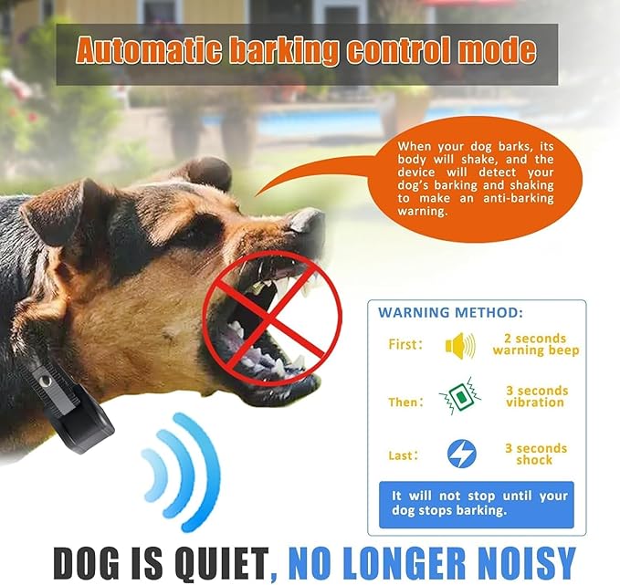 DOTSTAR Dog Training Pet Collar Anti Barking Electric Collar 2 in 1 System, Dual Independent Automatically Switch System, Anti Barking Dog Training Device, Waterproof Rechargeable Dog Collar