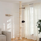 COZIWOW Floor to Ceiling Cat Tree for Large Cats, Cat Tower with Non-Slip Platforms 7 Tier Tall Climbing Pole with Adjustable Height (98-114 Inches) Modern Climbing Tower, Wood, Indoor