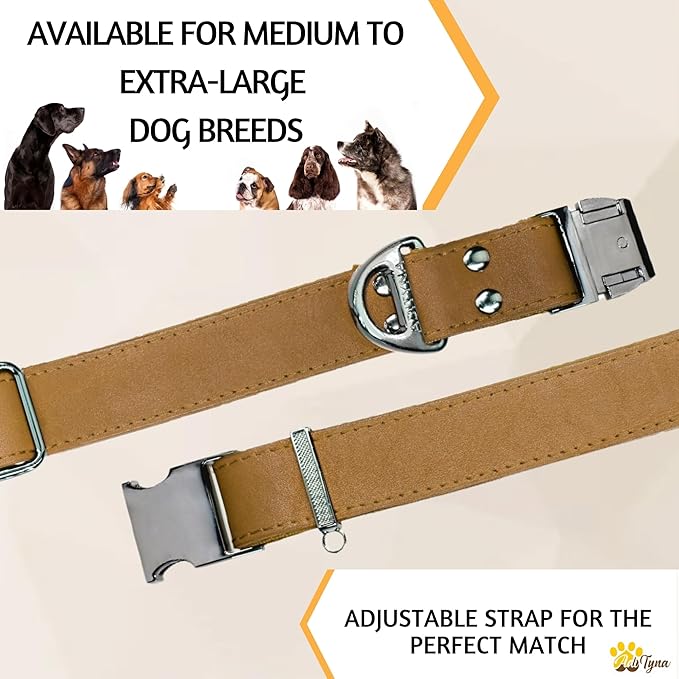 ADITYNA Leather Dog Collar with Metal Buckle - Heavy-Duty, Adjustable for Medium & Large Dogs - Walking, Training, Hiking (CamelBrown, Fits 15-21" Necks)
