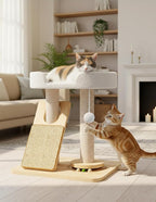 Simcat Cat Tree for Indoor Cats Large Adult, Cat Tower ower with Scratching Board/Post，Cat House with Solid Wood Turntable and Catnip Ball for Play