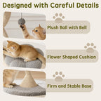 FKWin 48" Tall Cat Tree,Flower Shape Design,Scratching Post Condo,Multi-Level Furniture Activity Center,Kittens Pet House Play with Hang Ball,Plush Cat Tower for Large Cats (Gray-3 Tiers)