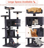 Large Cat Tree with Scratching Post, 54in, Wooden Frame, Sisal Ropes, 3 Platforms, 2 Hanging Balls, 2 Cushions, Light Gray