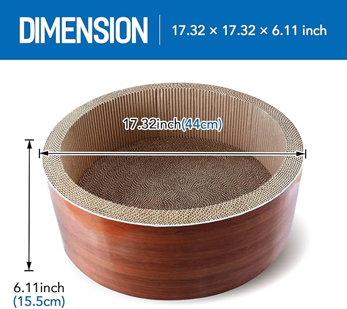 FluffyDream Cat Scratcher Post & Board, Round Cat Scratching Lounge Bed, Durable Pad Prevents Furniture Damage, 17.32'' x 17.32''x 6.11''