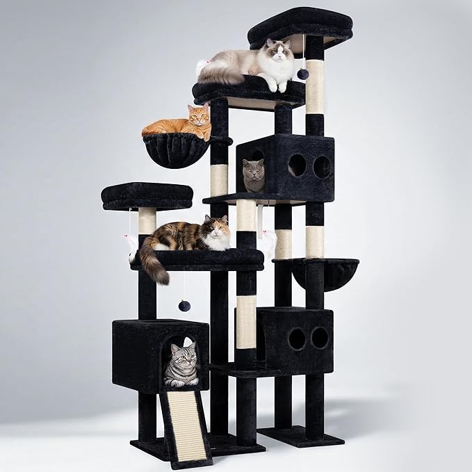 Globlazer 82" Extra Large Cat Tree for Big Cats, Heavy Duty Cat Tree for Multi-Cat Household, Maine Coon Cat Tree with 3 Condos, 2 Hammocks, 3 Perches & Scratching Board, S82D, Dark Gray