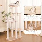 59" Modern Cat Tree Multi-Level Large Cat Tower Heavy Duty Wooden Cat Tree with Hammock,Cotton Scratching Post and Washable Cushions