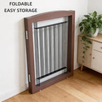 ZJSF Freestanding Dog Fence Indoor, Foldable Dog Gate for Doorways, Stairs or Hallways, Sturdy Wood Extra Wide Pet Gate with Support Feet for The House, Brown, 24 "Height-3 Panels
