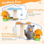 Tangkula Mushroom Cat Tree, 35 Inch Cute Cat Tower with Sisal Scratching Posts, Cat Condo, Padded Platforms, Dangling Balls, Multi-Level Modern Cat Furniture, Activity Center for Indoor Cats & Kittens