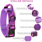 Tactical Dog Collar with Heavy Duty Metal Buckle and Control Handle for Medium Large Dogs Training(Purple Camo, Medium)