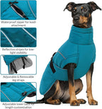 Queenmore Medium Dog Coat, Winter Dog Jacket, Waterproof Puffy Dog Snowsuit, Adjustable Reflective Fleece Lining Warm Padding Parka for Cold Weather, Blue M
