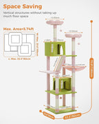 PEQULTI 71" Cat Tree for Indoor Cats, Multi-Level Cat Tower with Cozy Cat Condo Clearance Prime, Pink