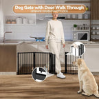 Full Metal Freestanding Dog Gate with Door, 24'' Height Foldable Pet Dog Fence for Indoor & Outdoor, 4 Panels Extra Wide Free Standing SmallDog Gates for Doorways,House,Stairs,Porch,Deck,Yard