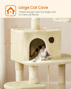 Feandrea Cat Tree, 56.3-Inch Cat Tower, Multi-Level Plush Condo with 11 Scratching Posts, 2 Perches, Hammock, Cave, Beige UPCT15BE