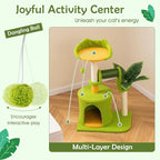 Tangkula Palm Small Cat Tree, Cute Cat Tower with Sisal Scratching Posts, Top Perch, Condo, Self Groomer & Dangling Ball, Unique Cat Tree Tower with Green Leaves for Indoor Cats