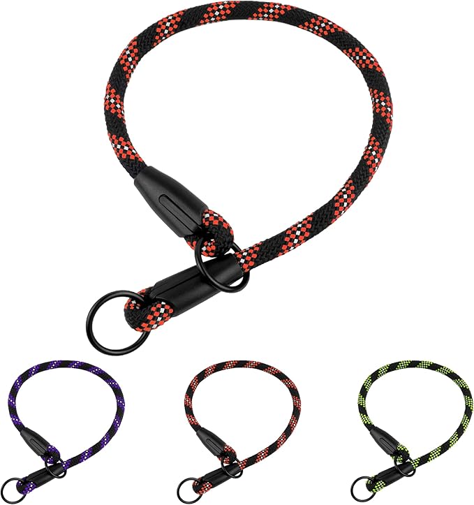 BronzeDog Rope Pro Training Dog Collar Braided No Pull Quick Release Round Lead Collars for Dogs Small Medium Large Puppy (S - 17.7" Long, Orange)
