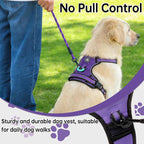 NESTROAD No Pull Dog Harness,Adjustable Oxford Dog Vest Harness with Leash,Reflective No-Choke Pet Harness with Easy Control Soft Handle for Large Dogs(X-Large,Purple)