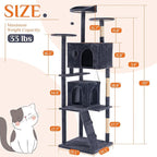 Sweetcrispy 70 Inch Cat Tree Tower, Multi-Level with Cat Scratching Post, Indoor Cat Condo with Climbing Ladder, Plush Toy, Play House for Cat, Dark Grey