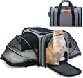Expandable Airline Approved Pet Carrier, Soft-Sided Travel Bag for Small Cats Dogs with Hard Shell Base, Removable Fleece Pad, Ventilated Mesh, Gray (Blue Trim)