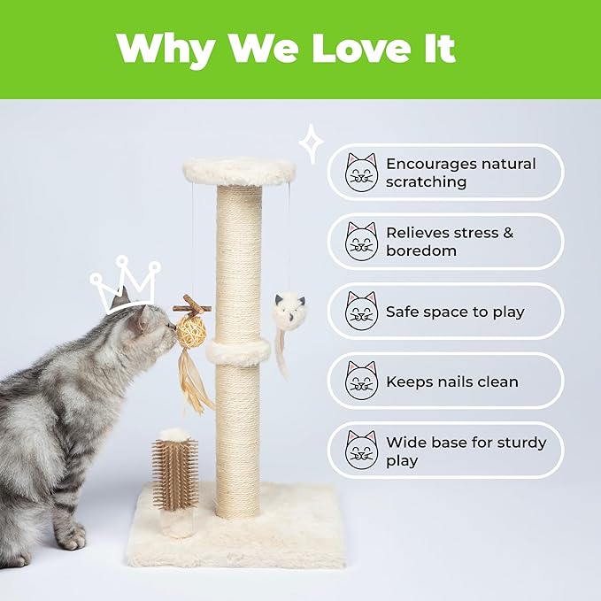 Best Pet Supplies Catify Cat Scratcher, Fun Interactive Scratchers, Posts, Poles, Claw Safe, Furniture Saver Indoor Play Support Natural Cat Behaviors Heavy Duty - Beige, 15.71 x 15.71