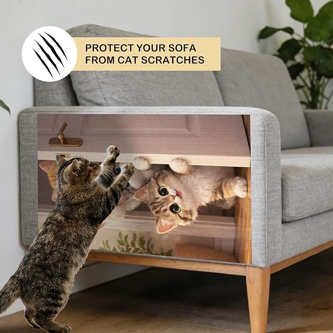 Nuxovilar Cat Scratch Pad 15.3x23.6 Inches Polyester Synthetic Fiber, Peeking Kittens Print, wall cat Scratcher, Scratching mat, Home Decor, Hallway, Living Room (2pcs)