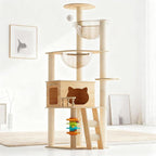 59" Modern Wood Cat Tree with Sisal Scratching Posts, Top Perch & Acrylic Hammock for Indoor Cats. Durable MDF Cat Tower Felines (Natural 3)