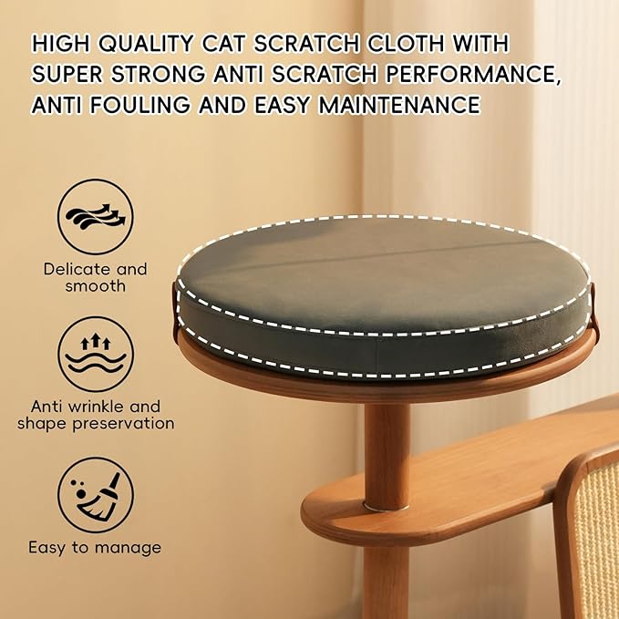 Modern Cat Tree for Living Room - Oak Veneer Cat Tower with Acrylic Pod, Solid Rubberwood, Scratch-Resistant Chenille & Sisal, Modern Cat Furniture for Indoor Cats