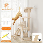 71 Inch Cat Tree Tower, Muti-Level Cat Condo with Sisal Scratching Posts and Padded Plush Perch, Cat Climbing Frame, Cat House Furniture with Play Fish for Indoor Large Cats, Yellow