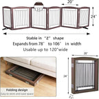 Dog Fence Indoor,Dog Gate Indoor for Doorway pet gate -6-Panel Freestanding, Hallways, House or Stairs -120x24-Inch Retractable Foldable Expandable Wood Pet by SFJC (Brown) ﻿