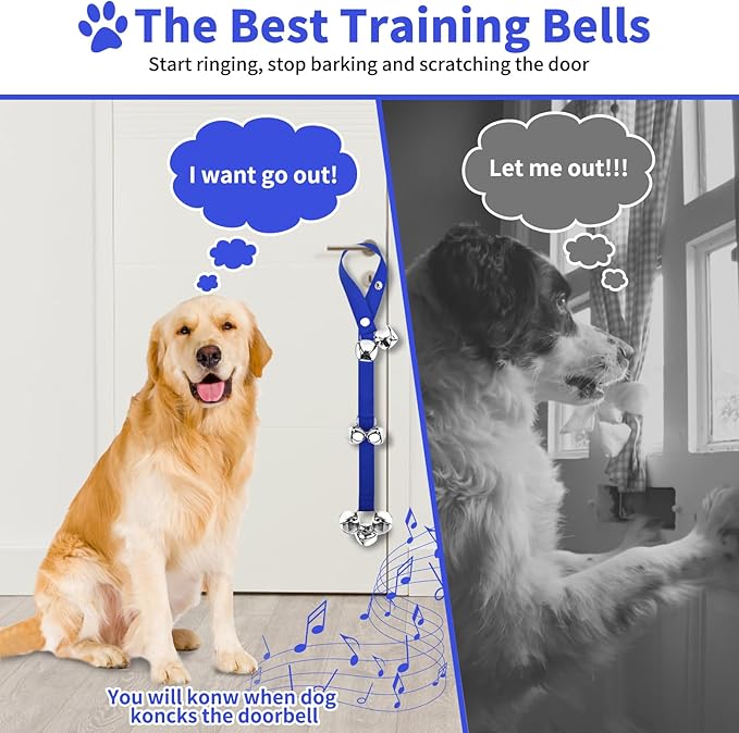 3 Pack Dog Doorbells, Pet Training Bells for Go Outside Potty Training and Communication Device Large Loud Dog Bell Cat Puppy Interactive Toys Adjustable Strap Door Bell (Dark Blue)