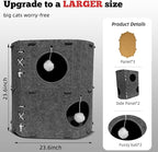 Cat House for Indoor Cats - 2-Storey Foldable Cat Bed Cave with Scratch-Resistant Felt Cats Tunnel Bed Condo & Hanging Fluffy Ball | Cozy Spacious Hideaway for Multi-Cats| Durable & Easy to Store,Gray