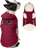 Fleece Lining Dog Hoodie with Harness Built in,Extra Warm Medium Dog Jacket in Winter Doggie Coats with Drawstring Hooded,Red XL