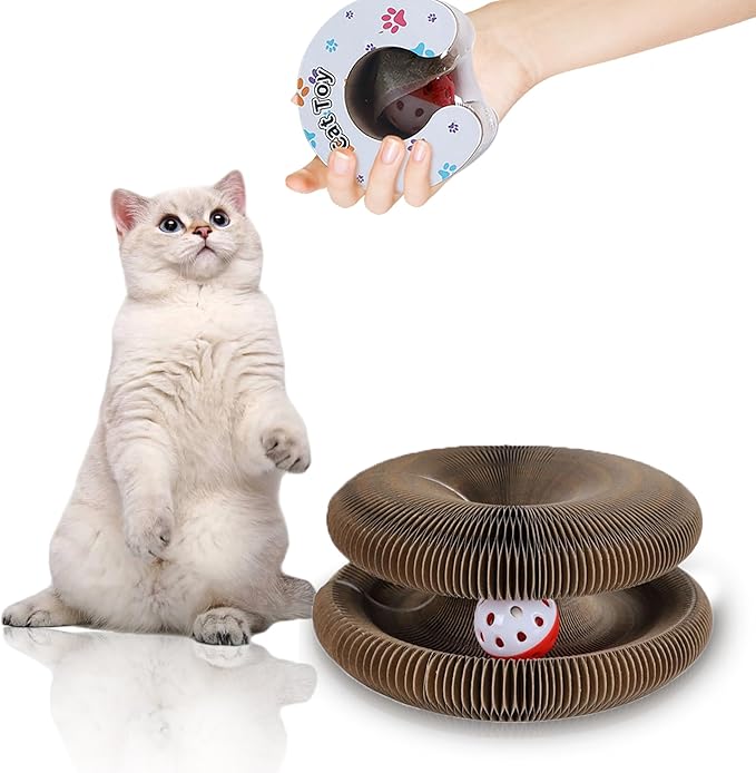 Kitty Kurlz Cat Toys,Magic Organ Cat Scratching Board Toy for Indoor Cats, Twisty Paws Cat Toys, Foldable Accordion Honeycomb Kitten Kurlz Cat Scratcher with Ball
