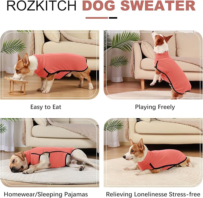 ROZKITCH Dog Winter Coat Soft Pullover Pajamas, Pet Windproof Warm Cold Weather Jacket Vest Cozy Jumpsuit Apparel Outfit Clothes for Small Medium Large Giant Walking Hiking Travel Orange XL