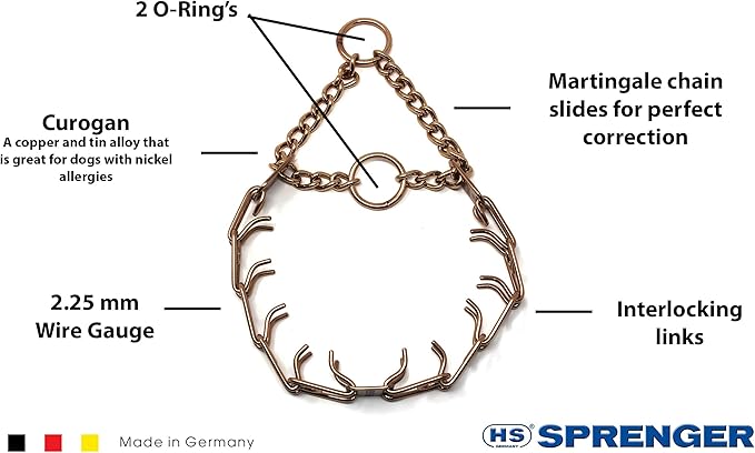 Herm Sprenger Curogan Prong Dog Training Collar Ultra-Plus Pet Pinch Collar Hypoallergenic Nickel Free No-Pull Collar for Dogs Made in Germany 2.25mm x 16in Small