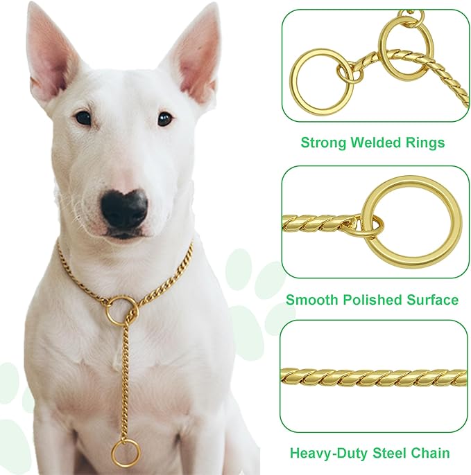 Dog P Snake Chain Chrome Plated Metal Dog Training Choke/Collar-Fully Guaranteed Against Rust Tarnish or Breakage-Recommended for Professional Training (Golden, 5mm * 30")