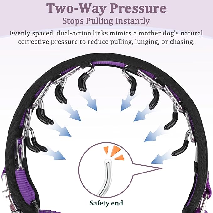 Mayerzon Prong Collar for Large Medium Dogs, Patented Reflective Pinch Collar with Metal Buckle, No Pull Adjustable Hidden Covered Dog Walking Training for Pitbull German Shepherd Doberman(Purple, L)