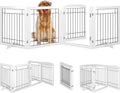 Vantas Folding Pet Gate 96" Wide, 30" Tall No-Assembly Wooden Dog Gate with Door Walk Through, Freestanding Wire Pet Puppy Safety Fence, with 2PCS Support - White