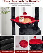 SYANDLVY Gothic Cat Tree with Coffin Bed for Indoor Cats, Small Cat Tower with Scratching Post, Modern Activity House Condo with Cradle, Kittens Cave, Black & Red