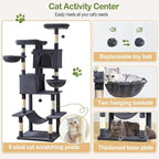 Large Cat Tree Tower for Indoor Cats Adult, 74.8 Inch Tall Large Multi-Level Tree Towers with Scratching Posts, Condo, Hammock, Bed for Big Cats, Modern Cat Trees Furniture Heavy Duty (Dark Gray)